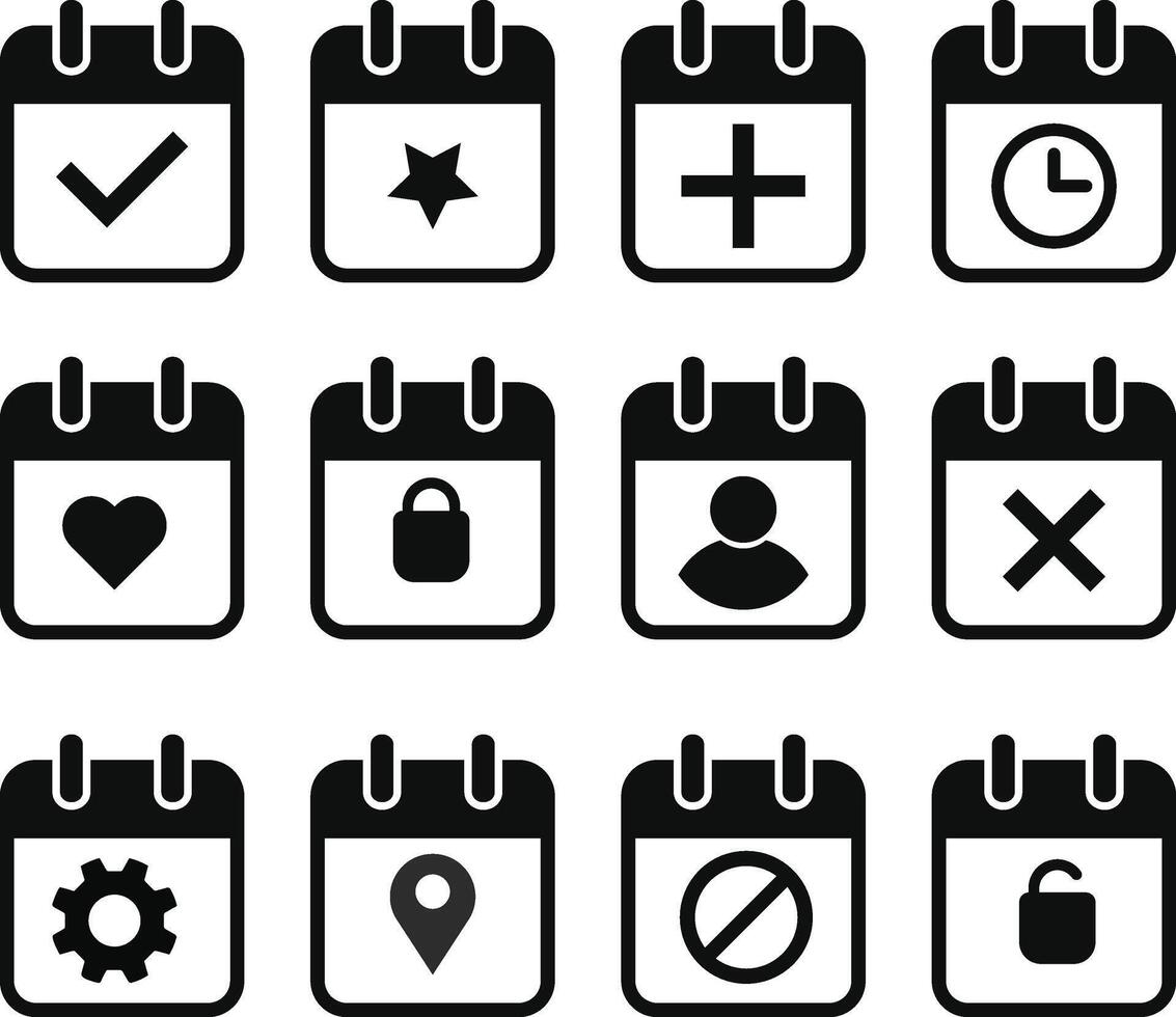 calender icon set. calender icon with love and location. Calender sign and symbol. calender icon with chekmark and plus mark vector
