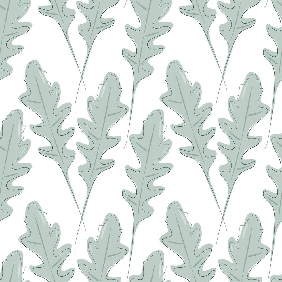 Outline Arugula leaves with fill not along contour Seamless pattern Healthy eating backdrop concept. Isolated illustration Wrapping, wallpaper or web, posters, banners, cards, price tag, label vector