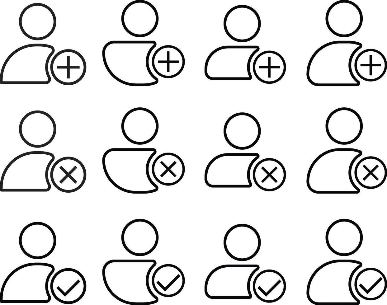 Profile with checkmark icon and crossmark icon set. check mark and cross mark symbol.. Verified and unverified account sign. vector