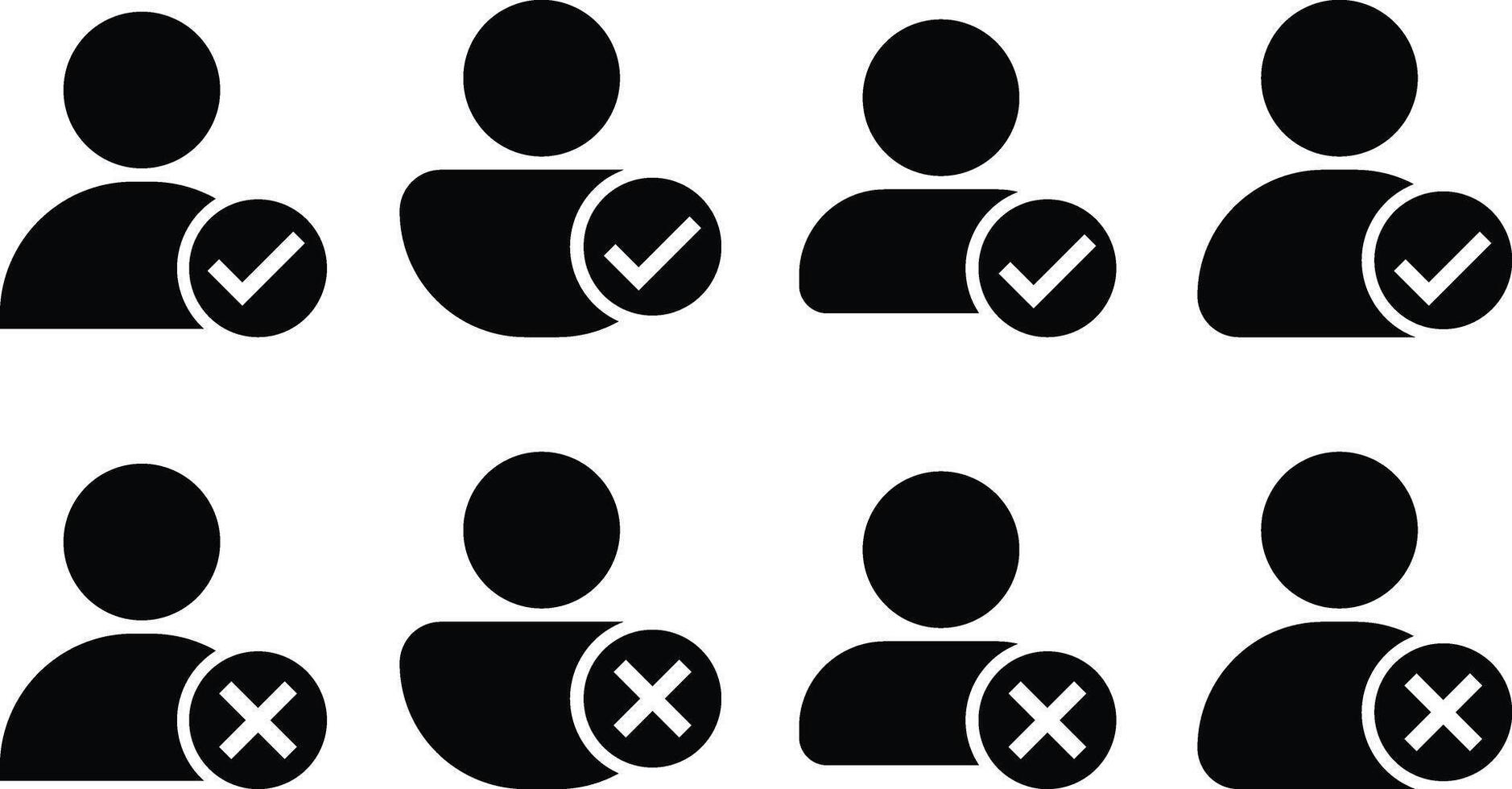 Profile with checkmark icon and crossmark icon set. Verified and unverified account sign. check mark and cross mark symbol. vector