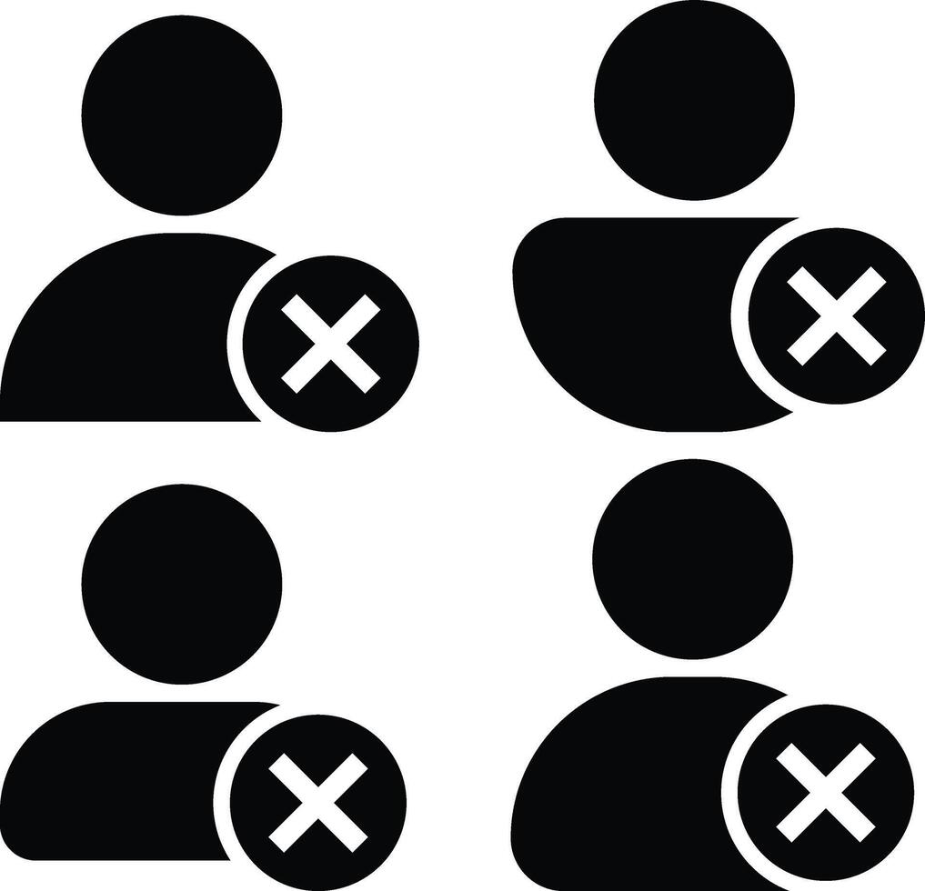 Profile with crossmark icon set. user with cross. Profile avatar with crossmark symbol. User account confirmation disapproved. vector