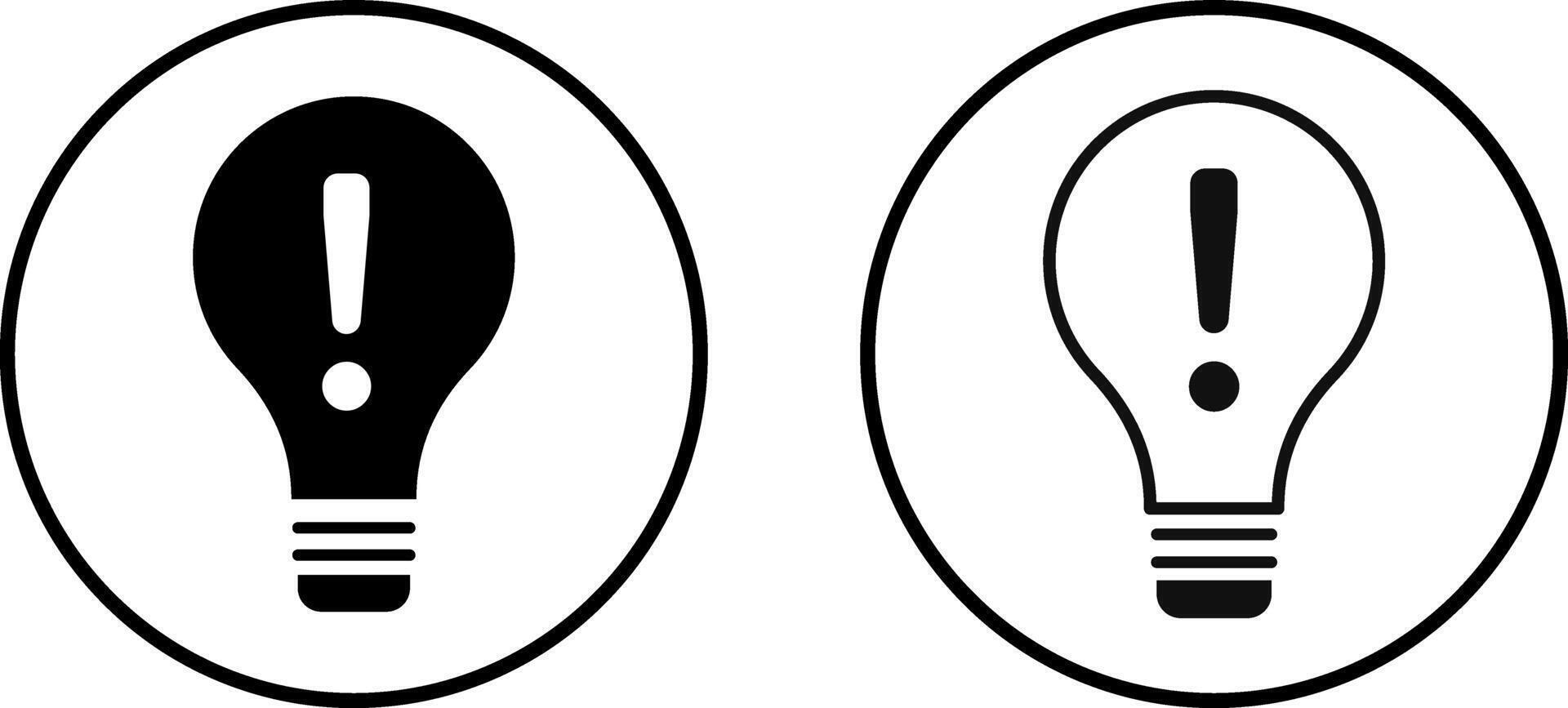 Set of Exclamation mark on light bulb icon. Idea attention sign, solution, thinking concept. Warning concept. exclamation point in light bulb vector
