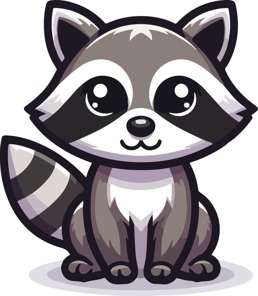 Cute cartoon raccoon sitting on white background vector
