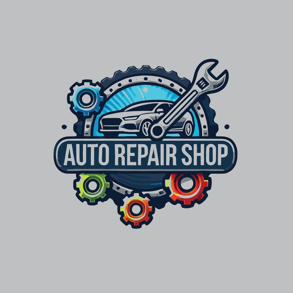 Auto repair shop logo design with wren and gears vector