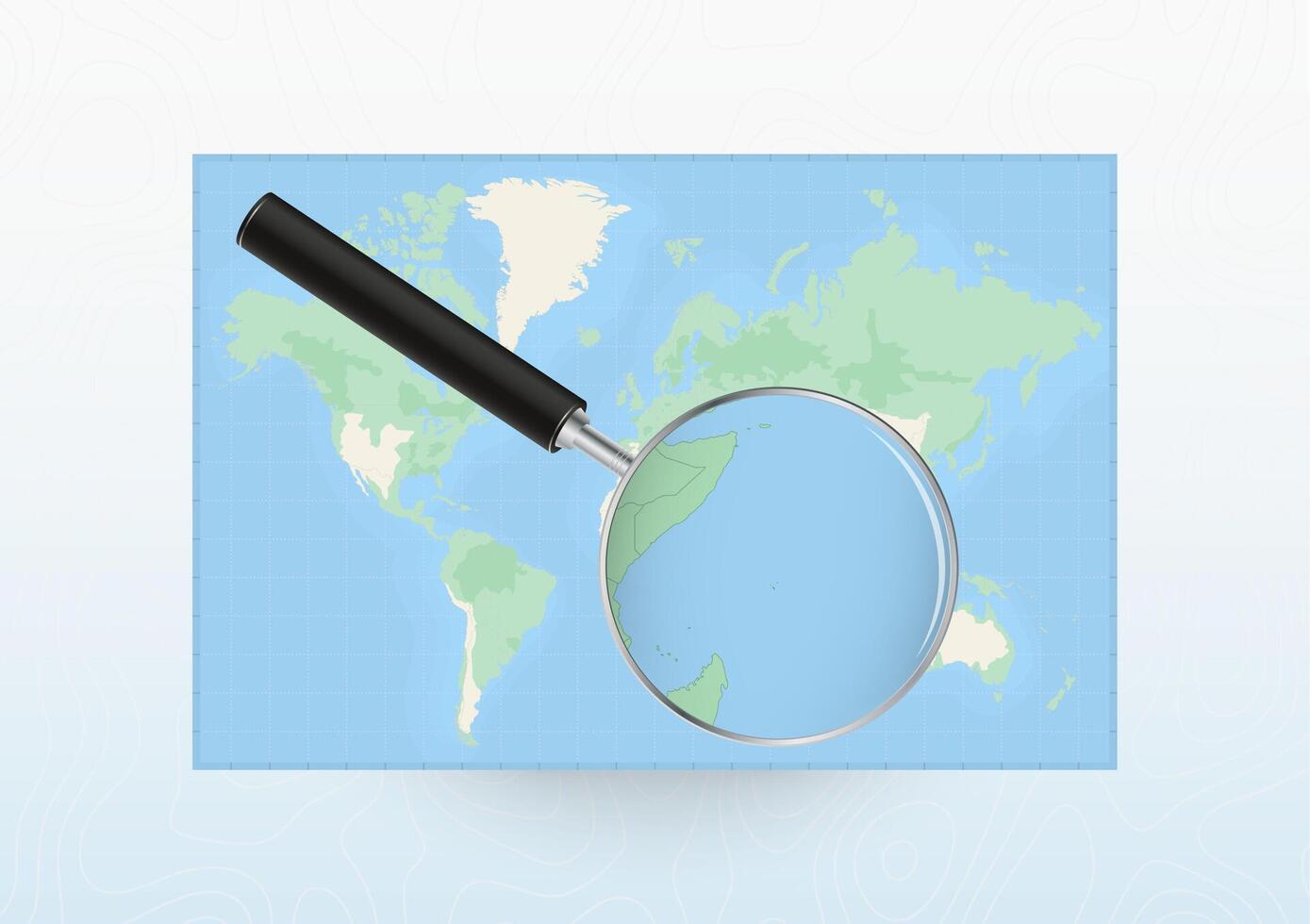 Map of the World with a magnifying glass aimed at Seychelles, searching Seychelles with loupe. vector
