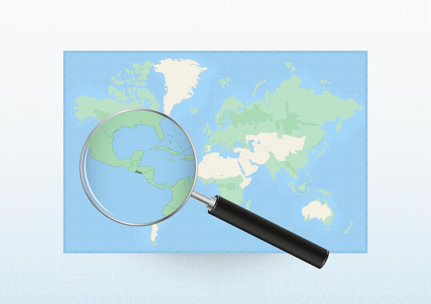 Map of the World with a magnifying glass aimed at El Salvador, searching El Salvador with loupe. vector