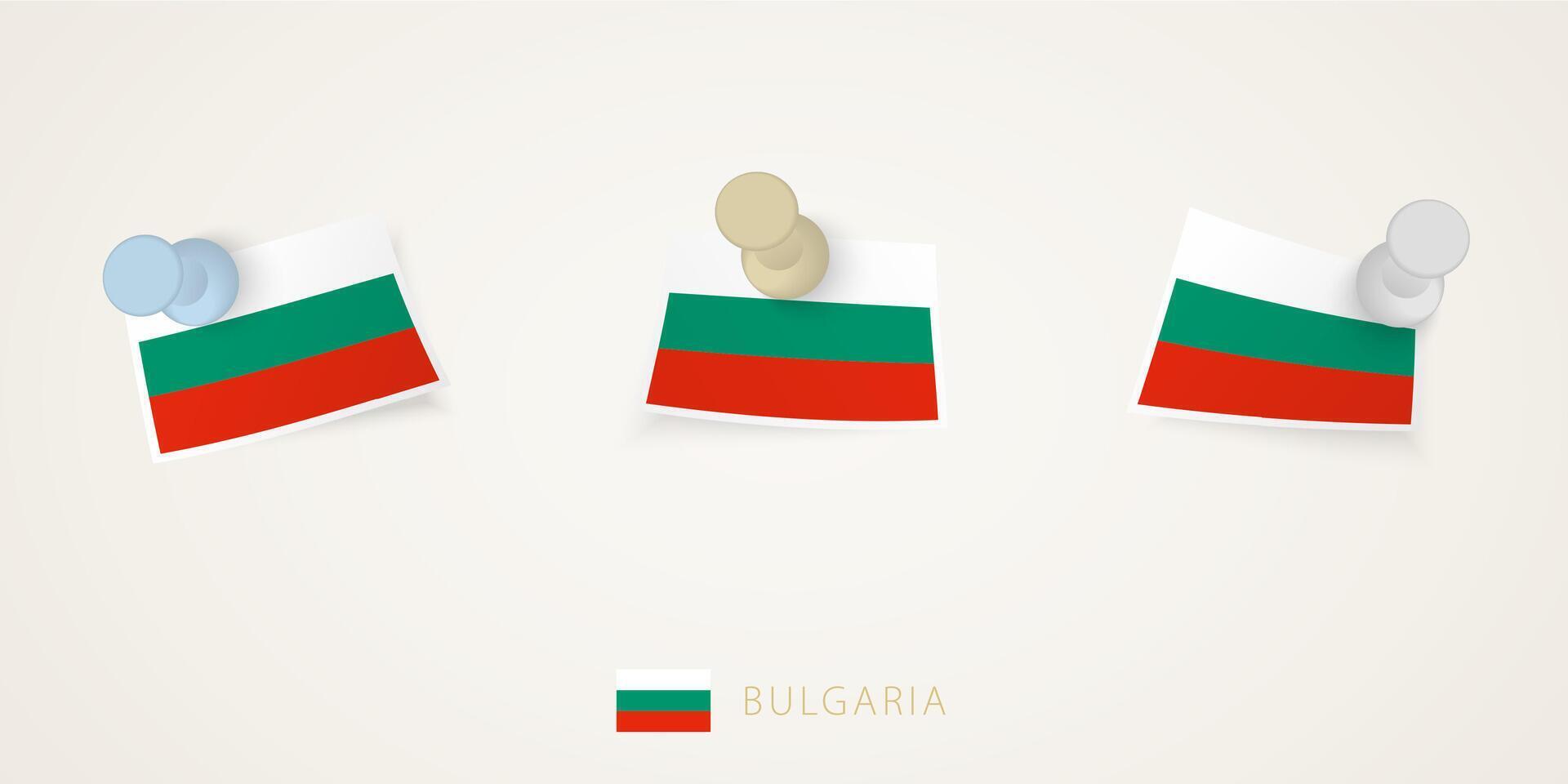 Pinned flag of Bulgaria in different shapes with twisted corners. vector