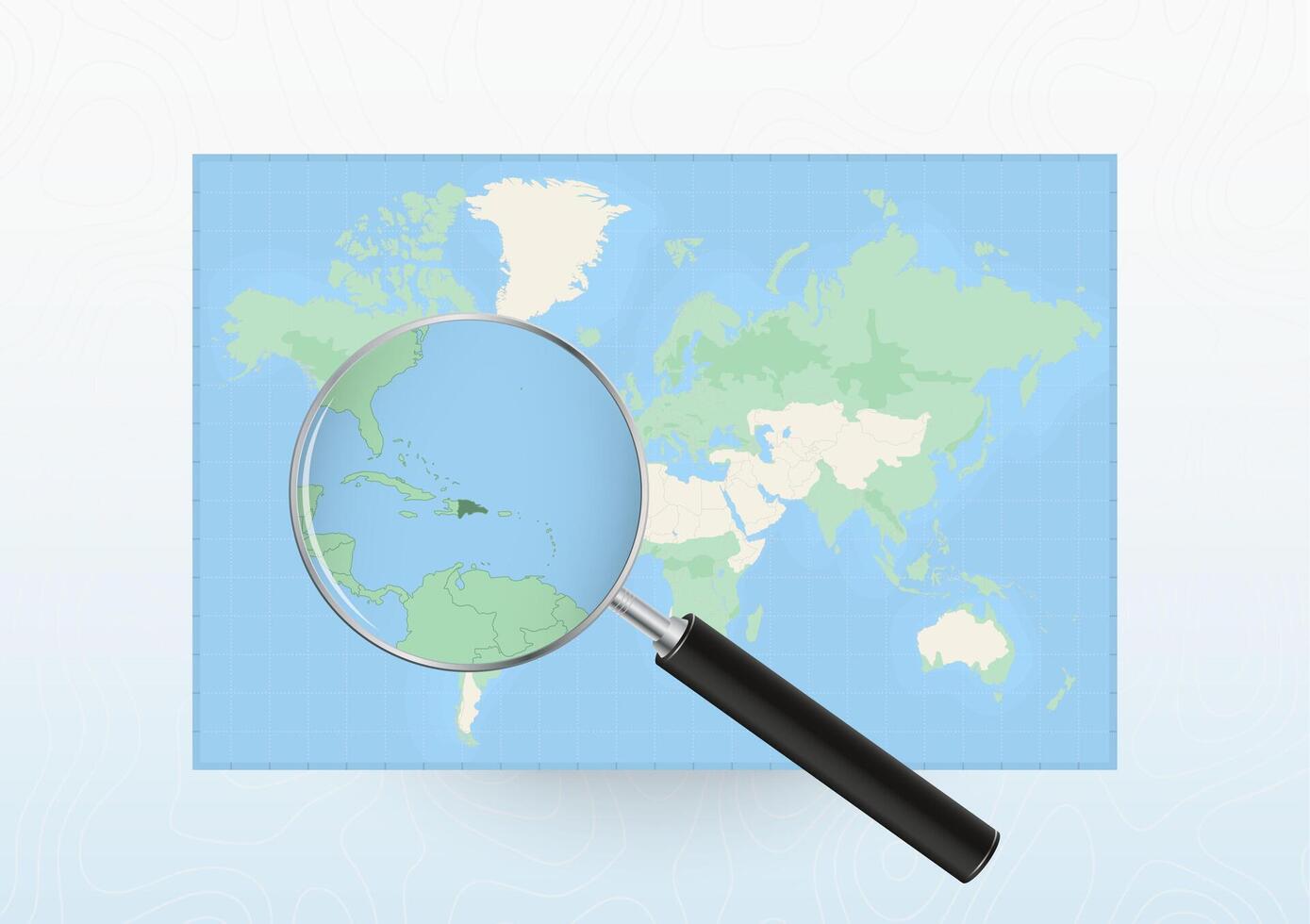 Map of the World with a magnifying glass aimed at Dominican Republic, searching Dominican Republic with loupe. vector