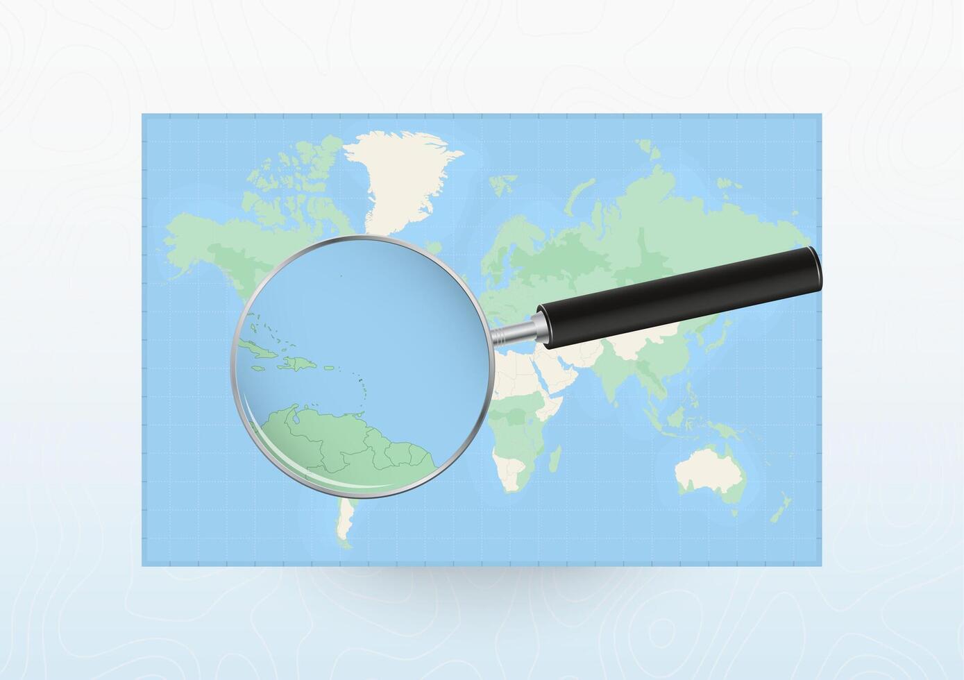 Map of the World with a magnifying glass aimed at Antigua and Barbuda, searching Antigua and Barbuda with loupe. vector