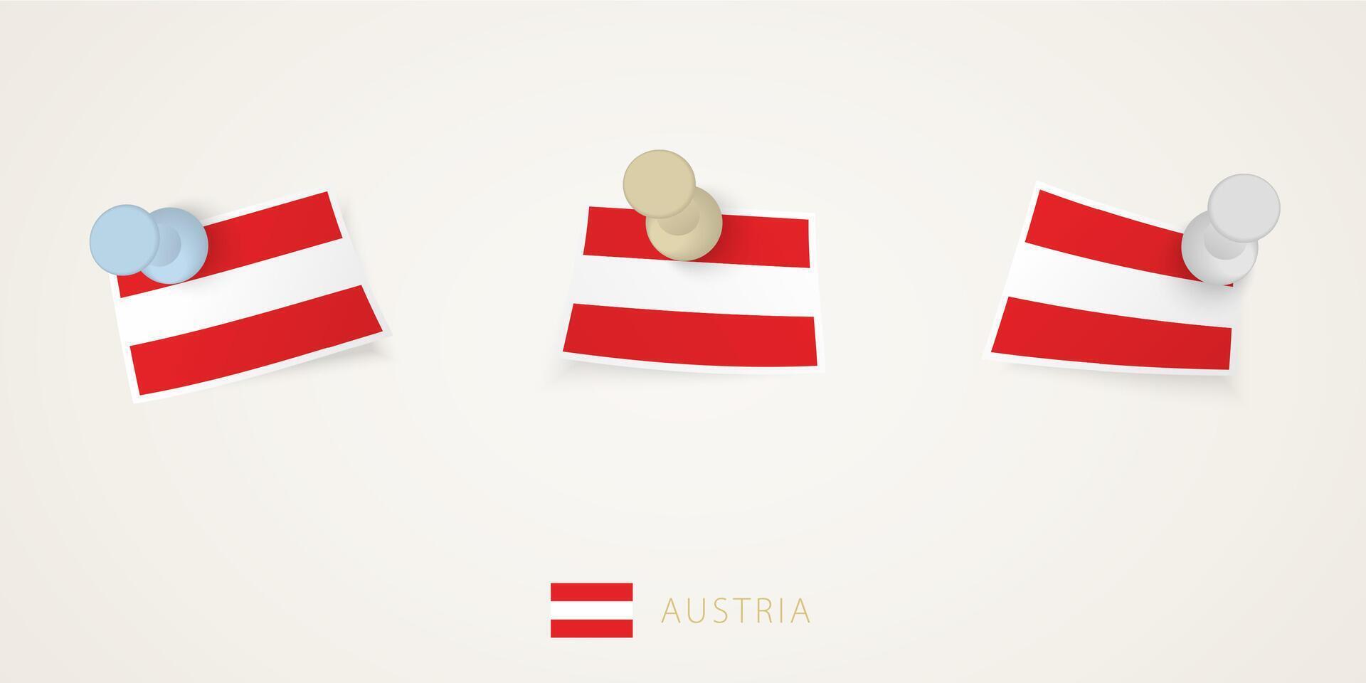 Pinned flag of Austria in different shapes with twisted corners. vector