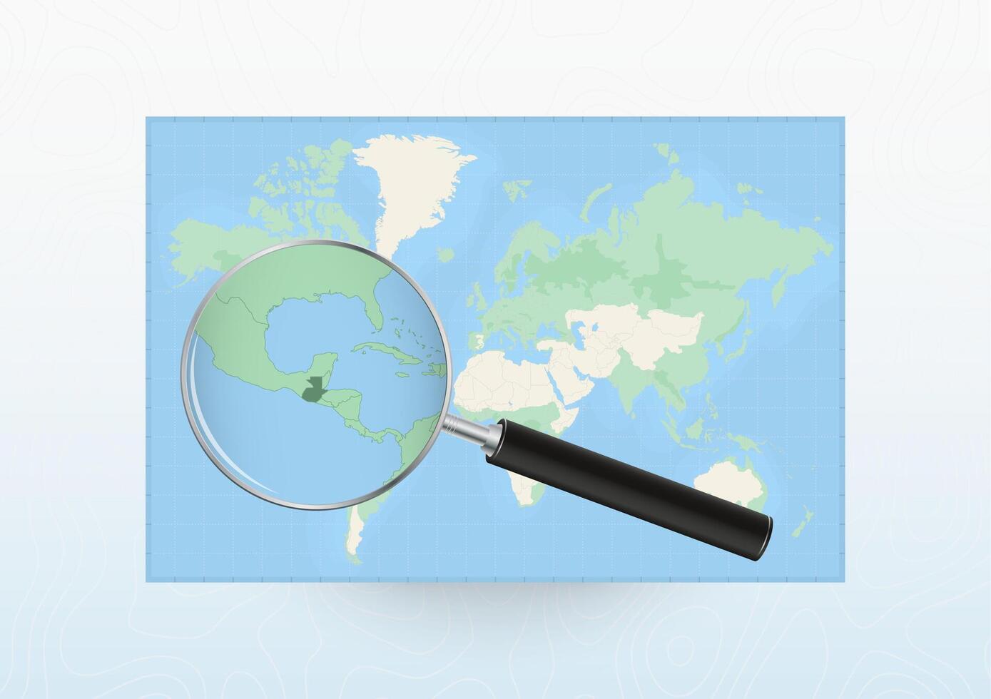 Map of the World with a magnifying glass aimed at Guatemala, searching Guatemala with loupe. vector