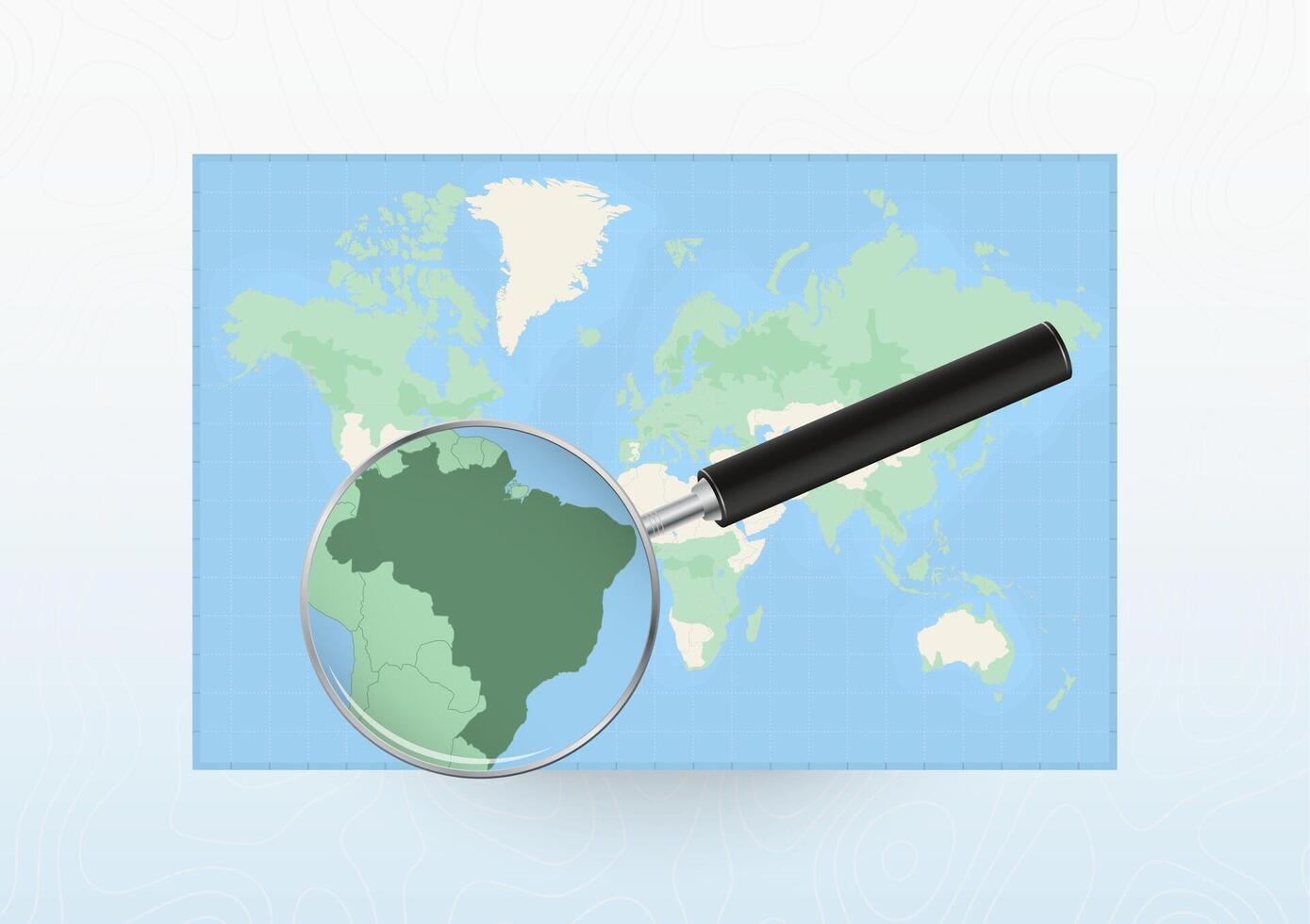 Map of the World with a magnifying glass aimed at Brazil, searching Brazil with loupe. vector