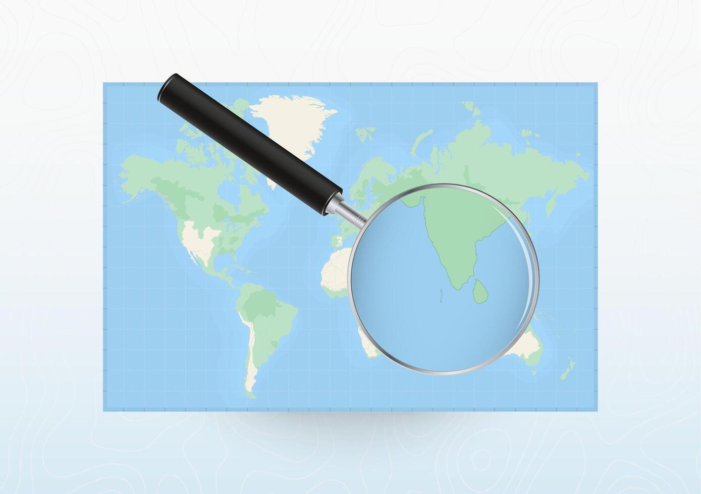 Map of the World with a magnifying glass aimed at Maldives, searching Maldives with loupe. vector