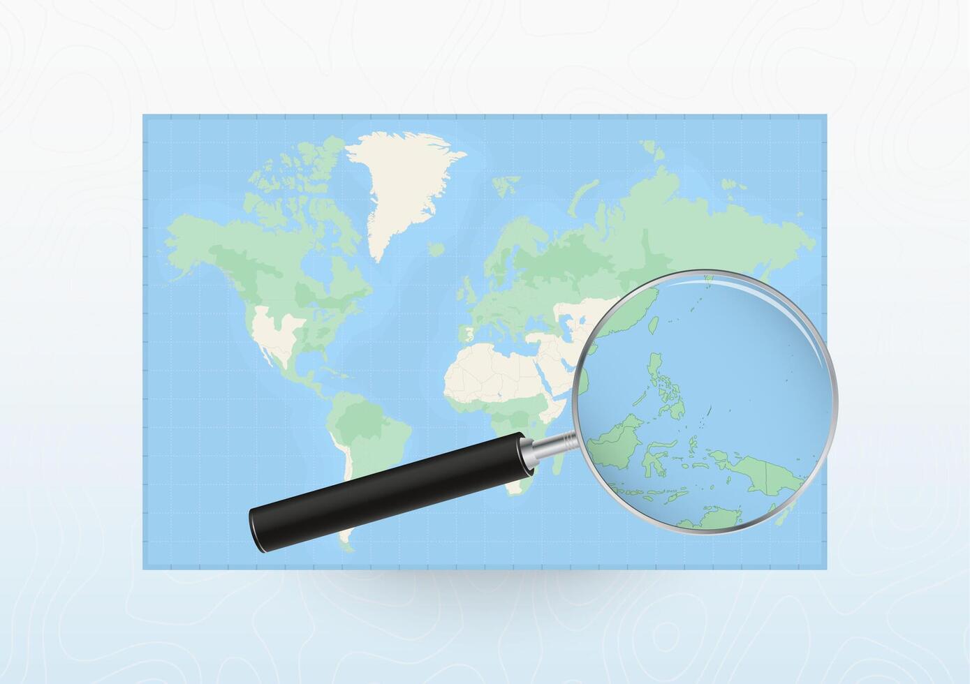 Map of the World with a magnifying glass aimed at Palau, searching Palau with loupe. vector