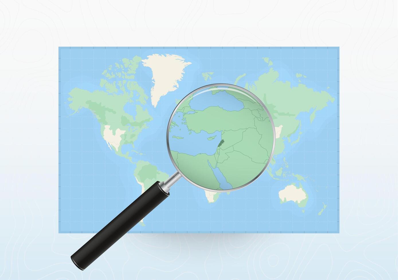 Map of the World with a magnifying glass aimed at Lebanon, searching Lebanon with loupe. vector