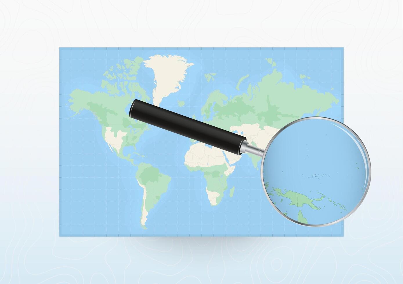 Map of the World with a magnifying glass aimed at Micronesia, searching Micronesia with loupe. vector