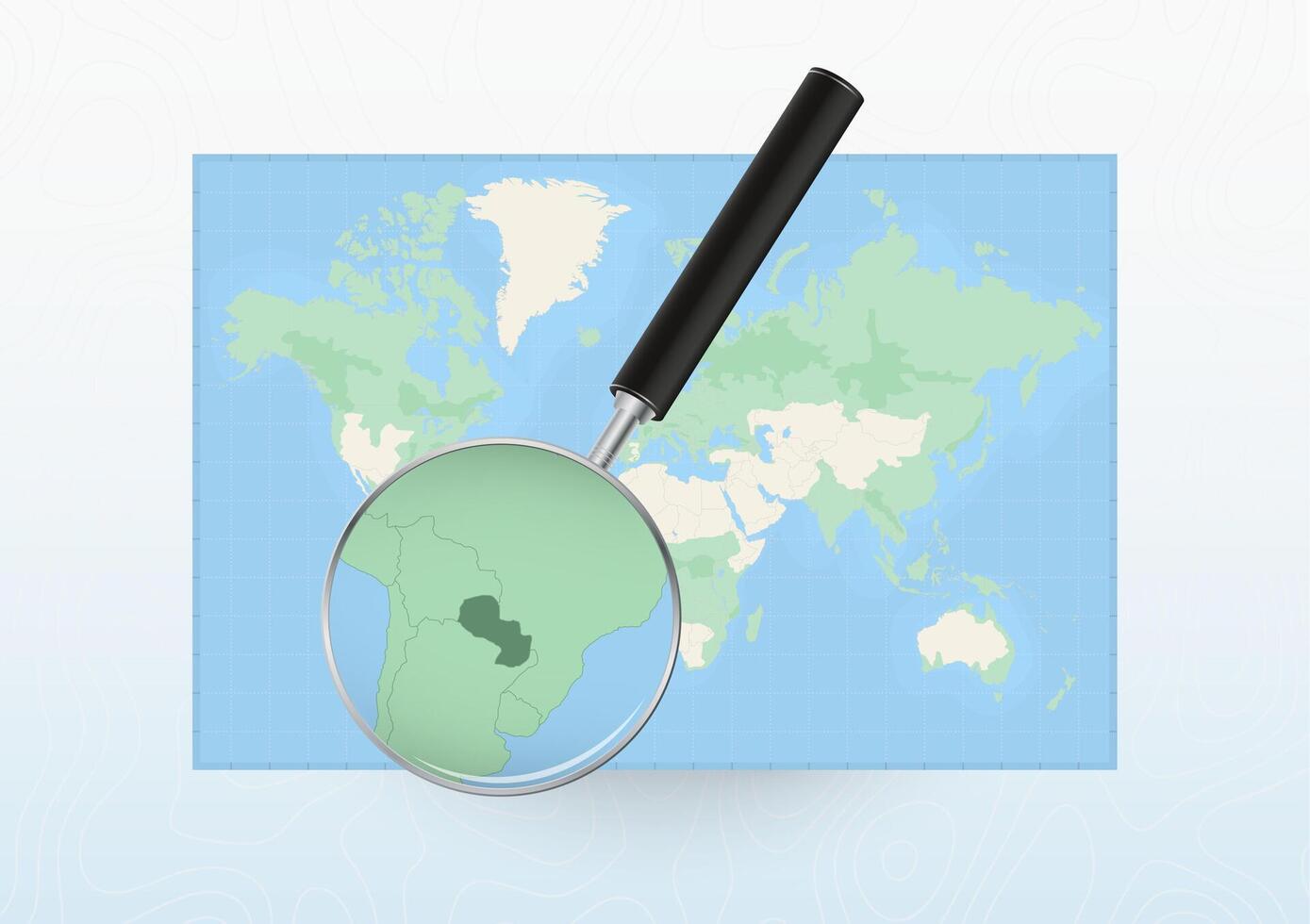 Map of the World with a magnifying glass aimed at Paraguay, searching Paraguay with loupe. vector