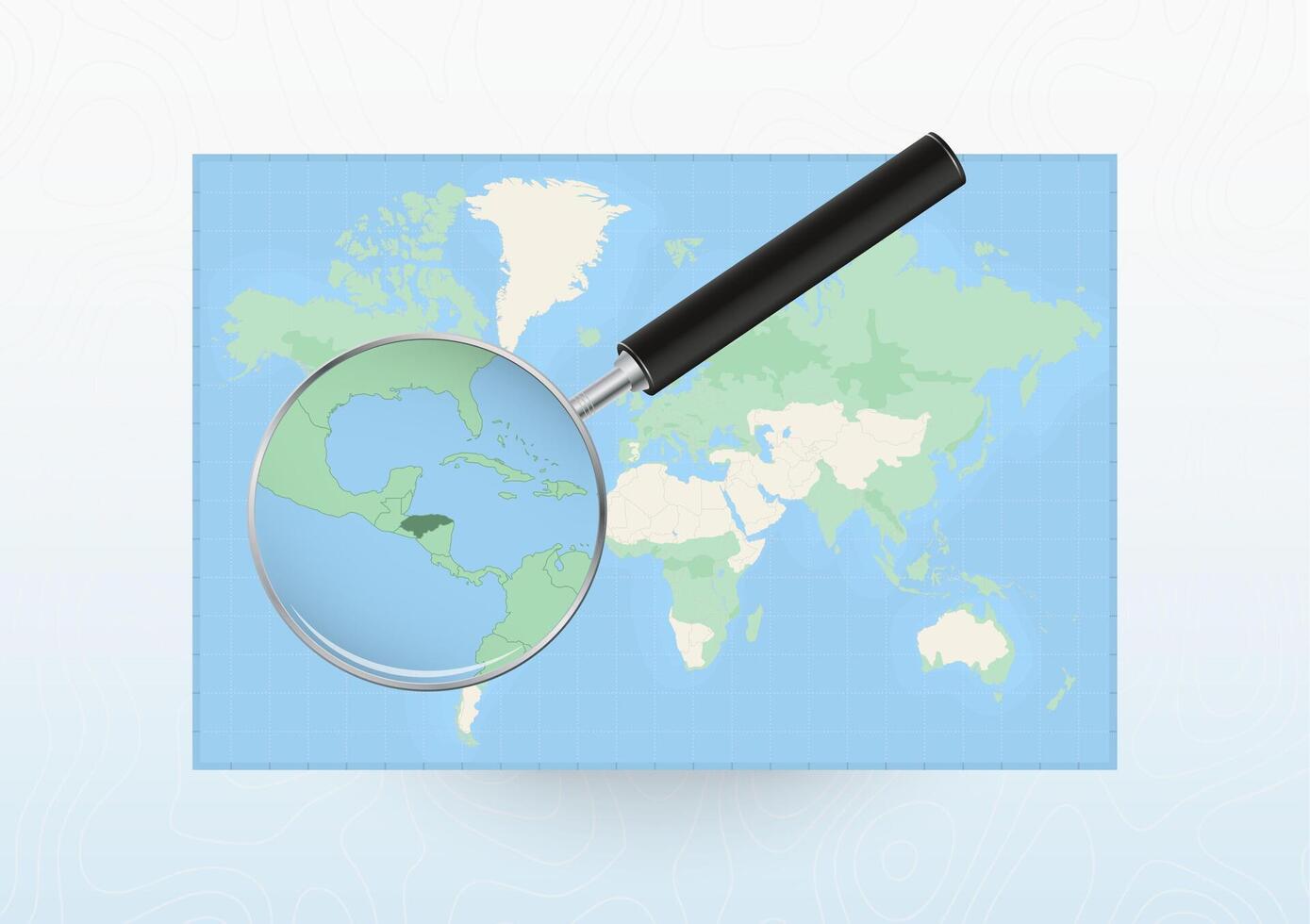 Map of the World with a magnifying glass aimed at Honduras, searching Honduras with loupe. vector