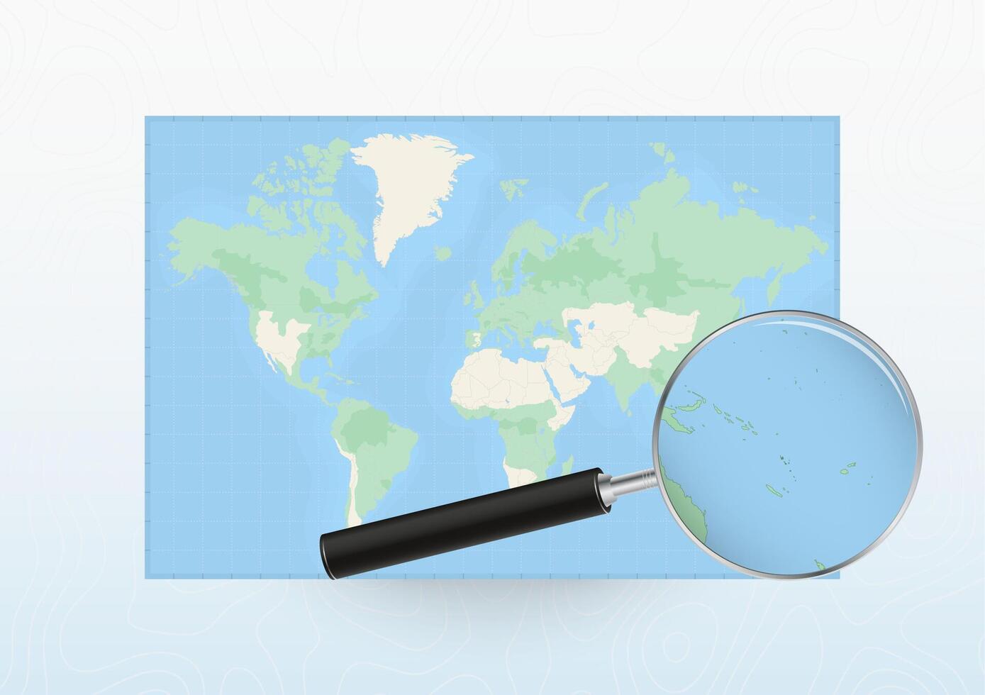 Map of the World with a magnifying glass aimed at Vanuatu, searching Vanuatu with loupe. vector