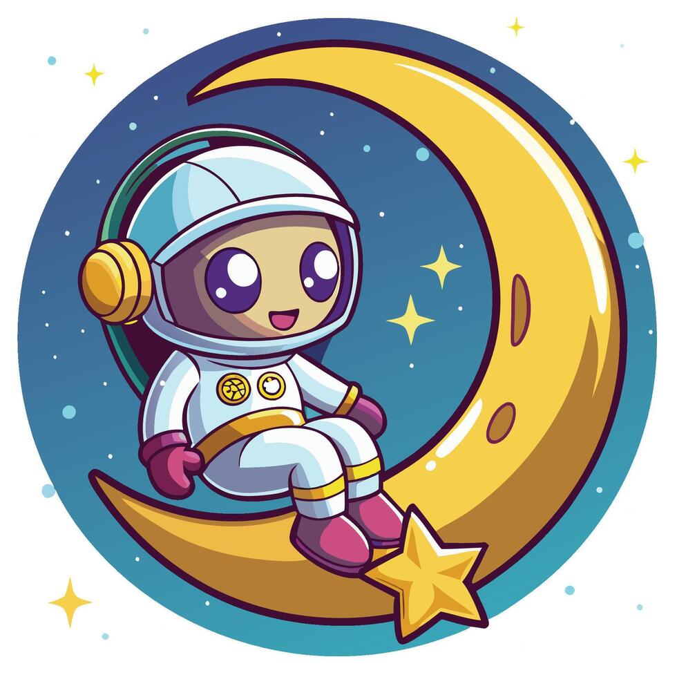 Cartoon astronaut sitting on the moon vector