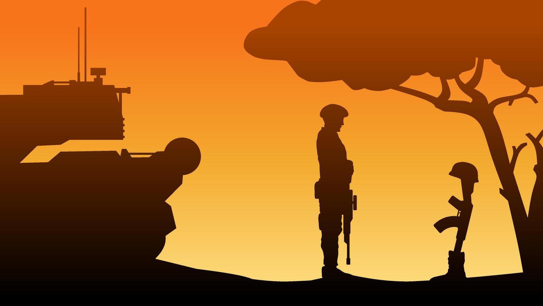 Landscape illustration of soldier giving respect to fallen soldier vector