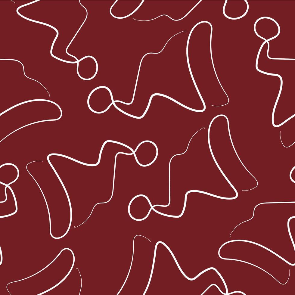 simple Christmas pattern with an unusual Santa Claus hat drawn in line art style on a red background vector