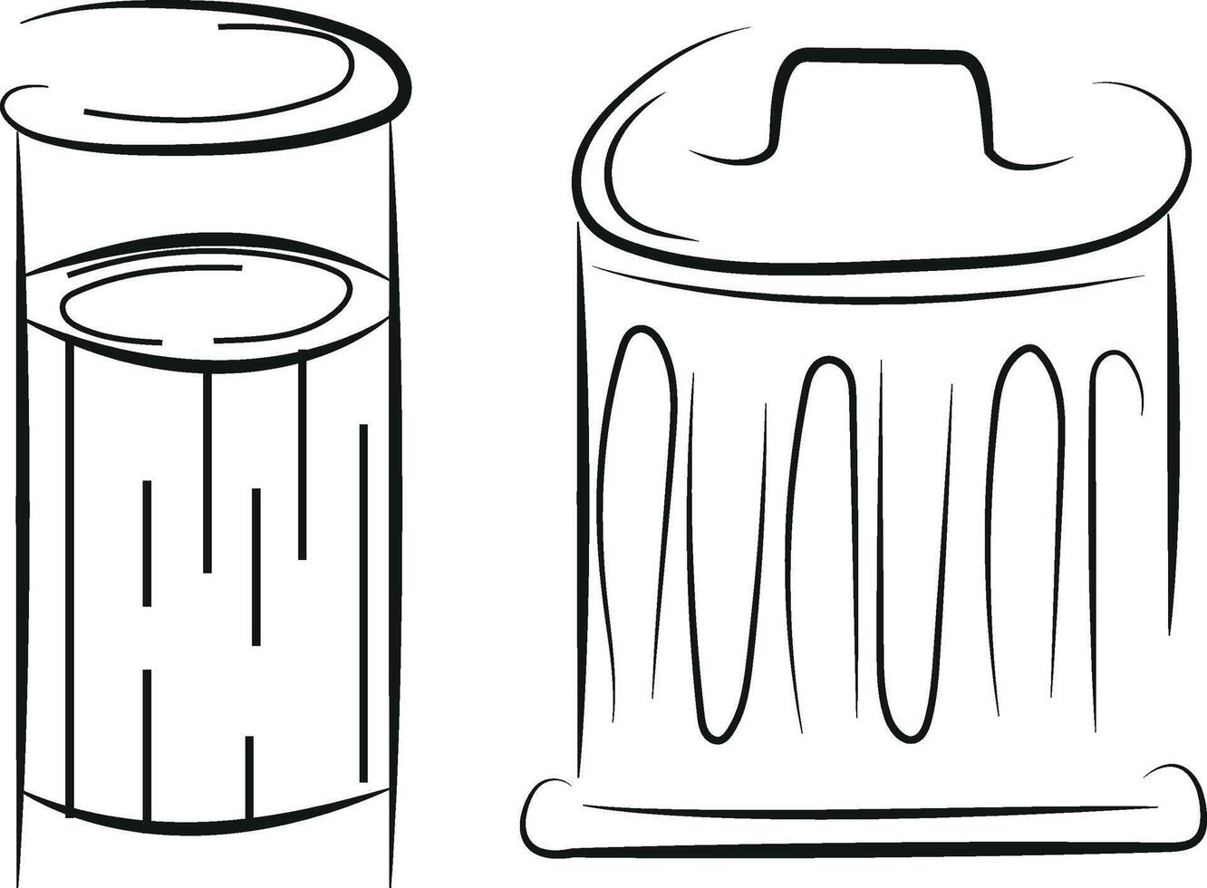 set of two icons of round street trash cans drawn in line art style, to fight against environmental pollution day vector