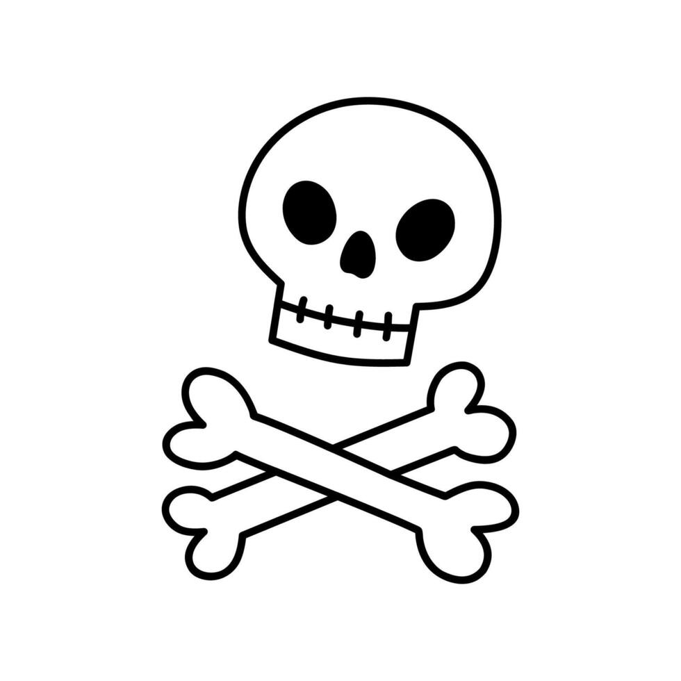 Skull and bones isolated on a white background. Hand-drawn illustration in doodle style. Perfect for decorations, logo and Halloween designs. vector