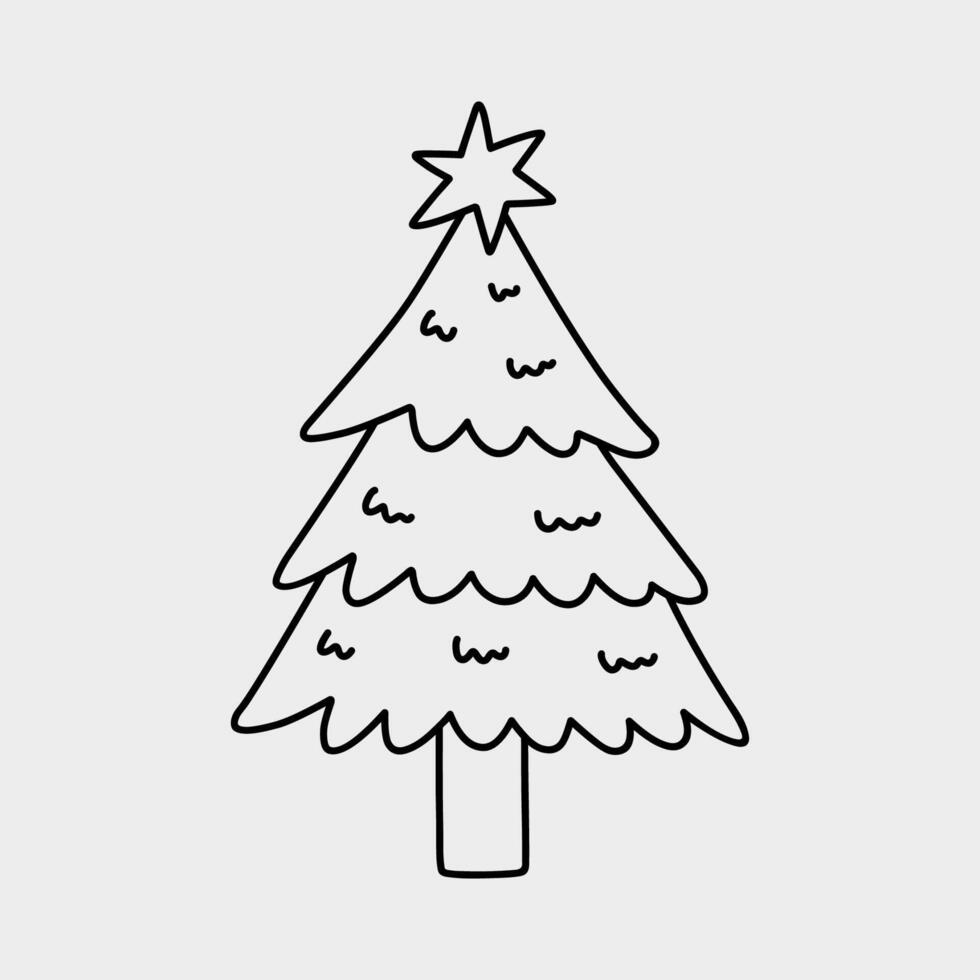 Cute decorated Christmas tree isolated on a white background. hand-drawn illustration in doodle style. Perfect for holiday designs, cards, decorations, logo. vector