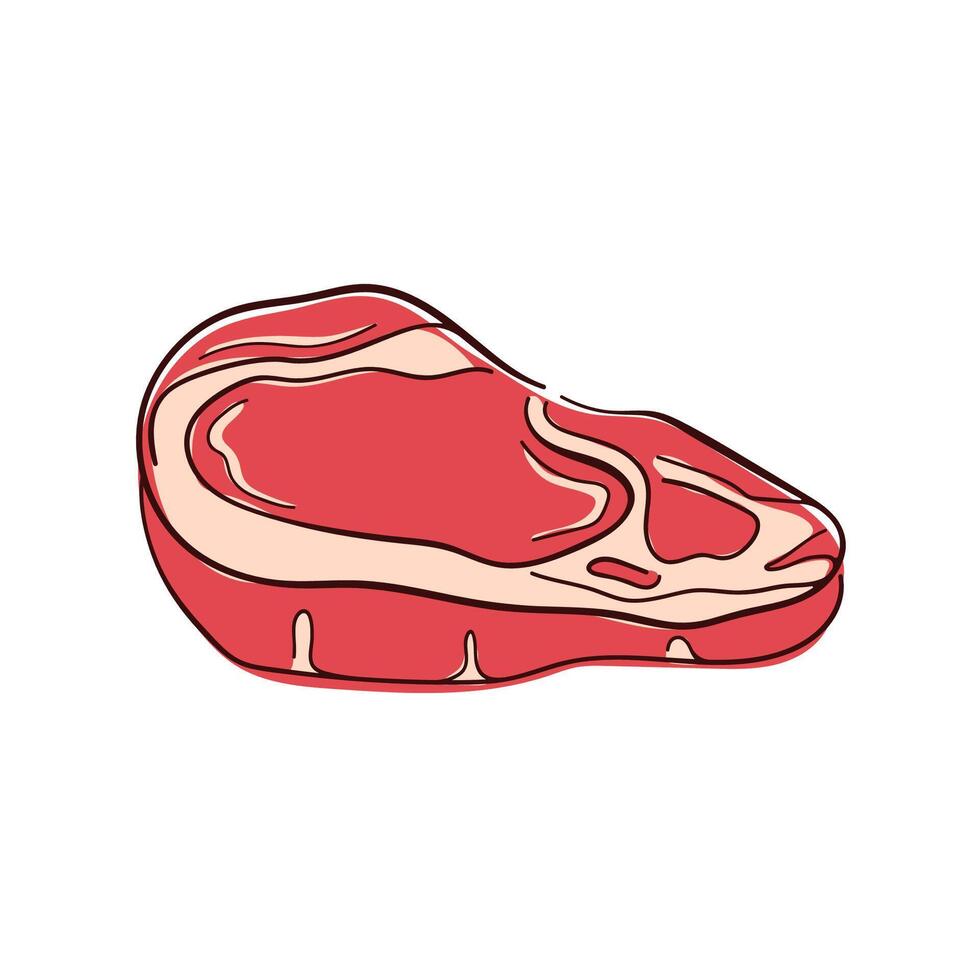 Raw steak piece with marbling in flat syle. Perfect for culinary, food, or grocery design. Isolated on white background. vector