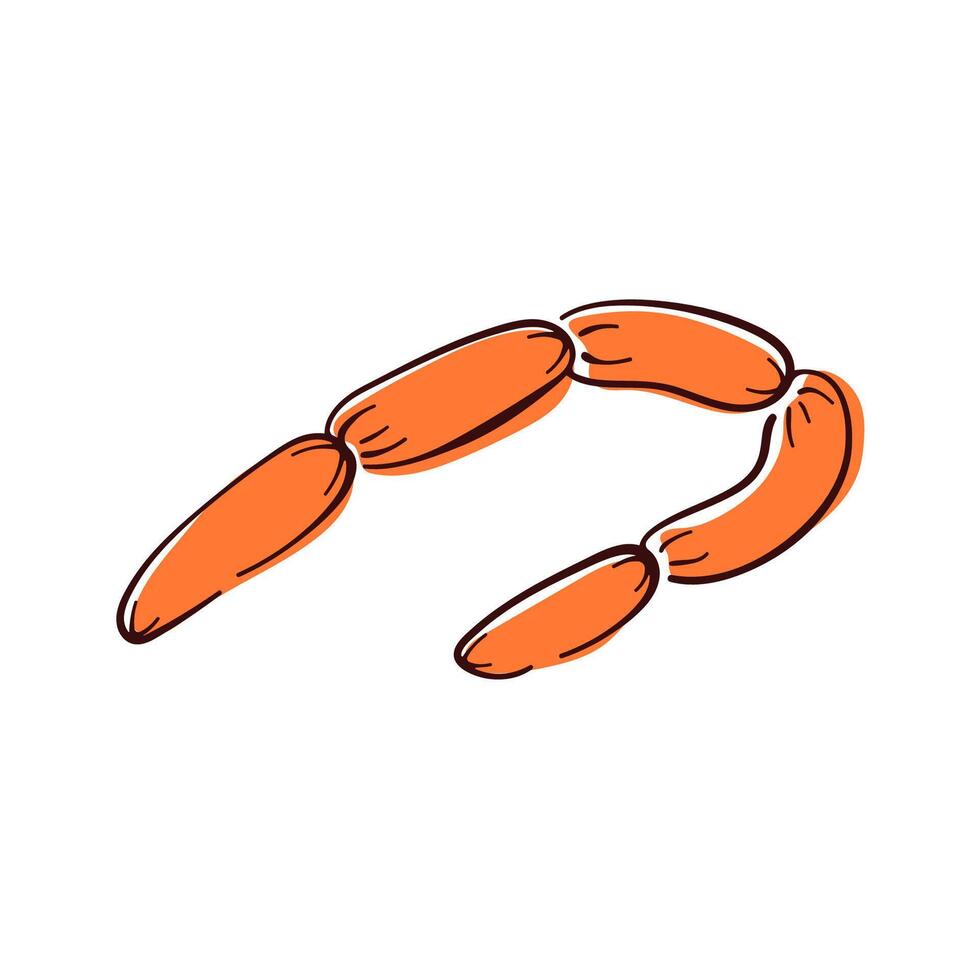 Bundle of smoked sausage in flat style. Design for meat shop, menu, grocery. Isolated on a white background. vector