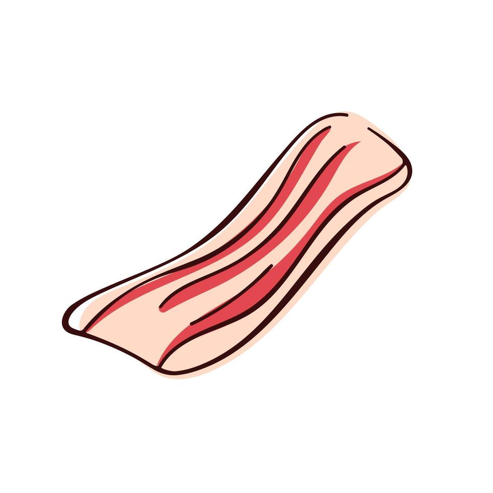 Bacon strip with lines in flat style. Ideal for food projects, breakfast theme and culinary branding. Illustration isolated on white background. vector