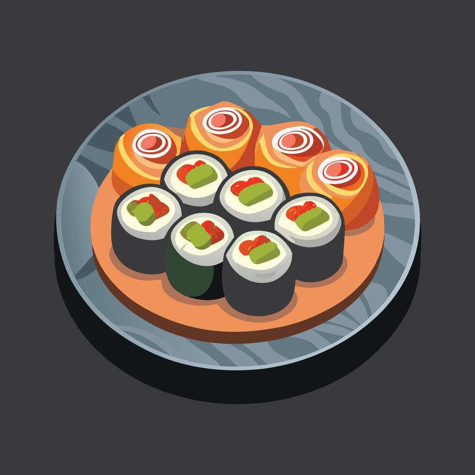 Plate Roll Sushi vector