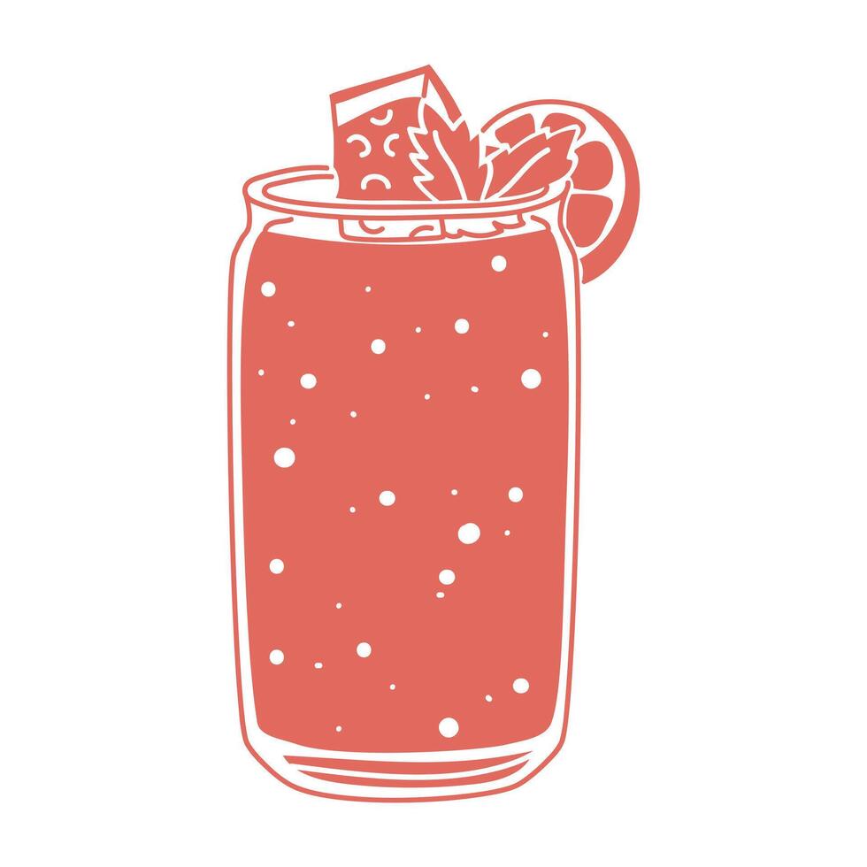 A glass of cool pink watermelon-lime smoothie with mint. A soft summer thick cool drink in a flat style of delicate color with pieces of fruit. Non-alcoholic cocktail isolated on white. illustration vector