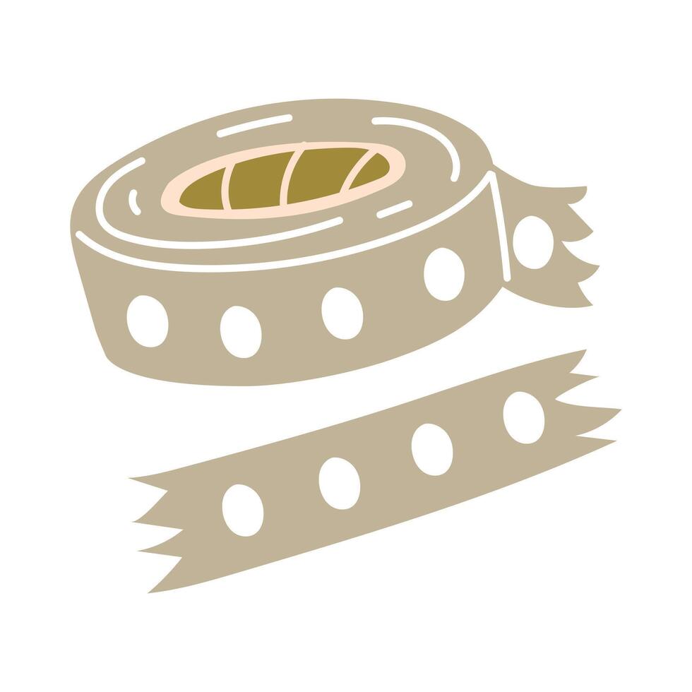 Rolls of scotch tape and a torn piece. Hand-drawn doodles for stationery. An illustration of a design isolated on a white background. Flat set of scrapbooking items, handmade jewelry vector