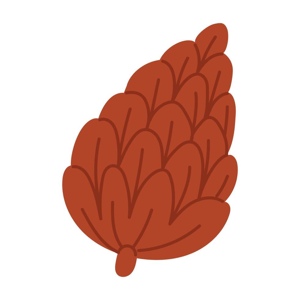 The cone is a brown closed dried spruce insulated flat doodle. The nature of the forest herbarium. Isolated illustration on a white background. A simple illustration for decoration vector