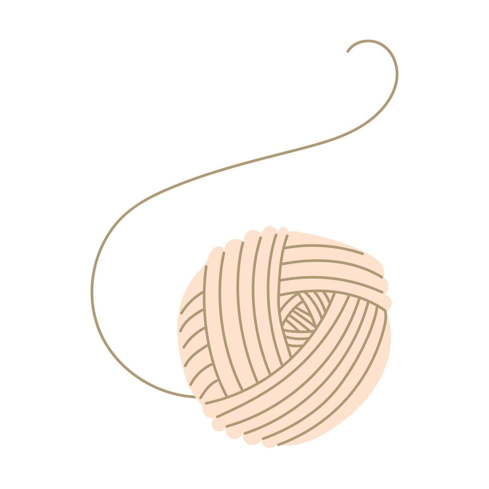 A hand-drawn cute isolated illustration of a wool harness. Light yarn for binding mail, a linen ball. Hobbies of dressing handmade items, packaging. Insulated wound ball with light thread vector