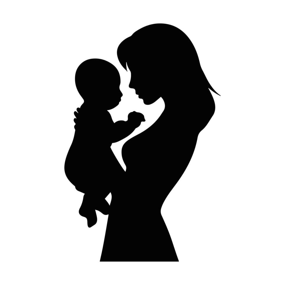 Child in mothers arms silhouette vector