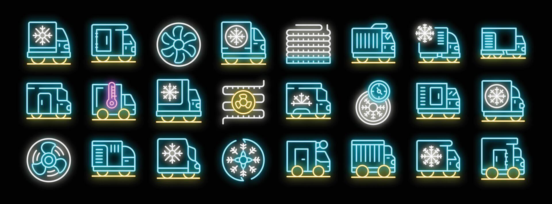 Refrigerated truck maintaining freshness during transportation with cooling system icons vector