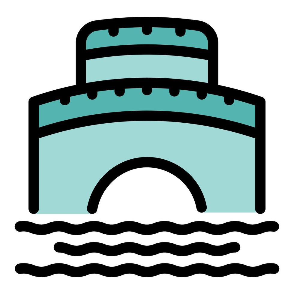 Waterway bridge with fortified building spanning across river vector