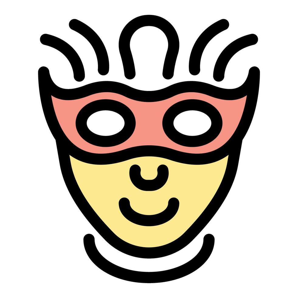Smiling face wearing carnival mask with feathers, vector