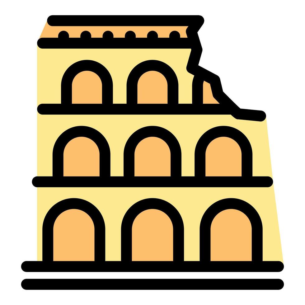 Partially ruined colosseum representing ancient roman architecture vector