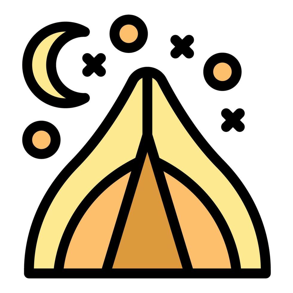 Camping tent under night sky with crescent moon and stars vector