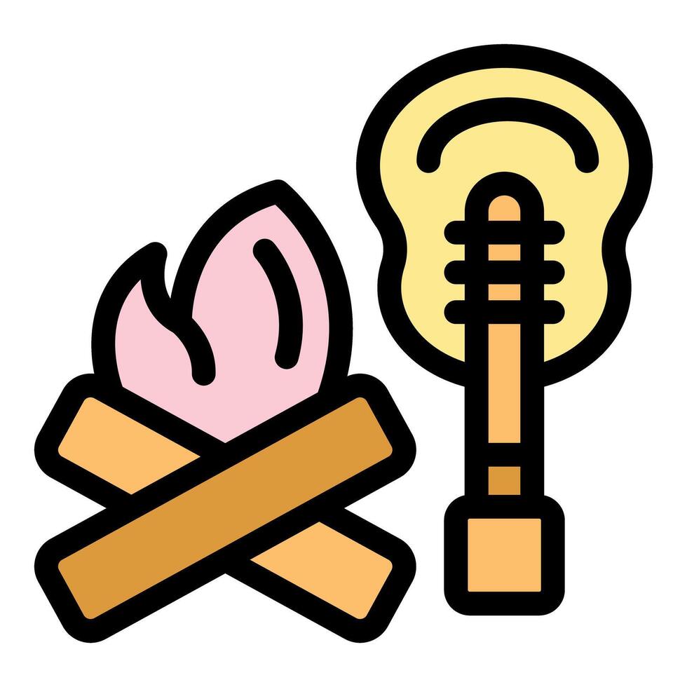 Bonfire burning with guitar ready for camping trip vector