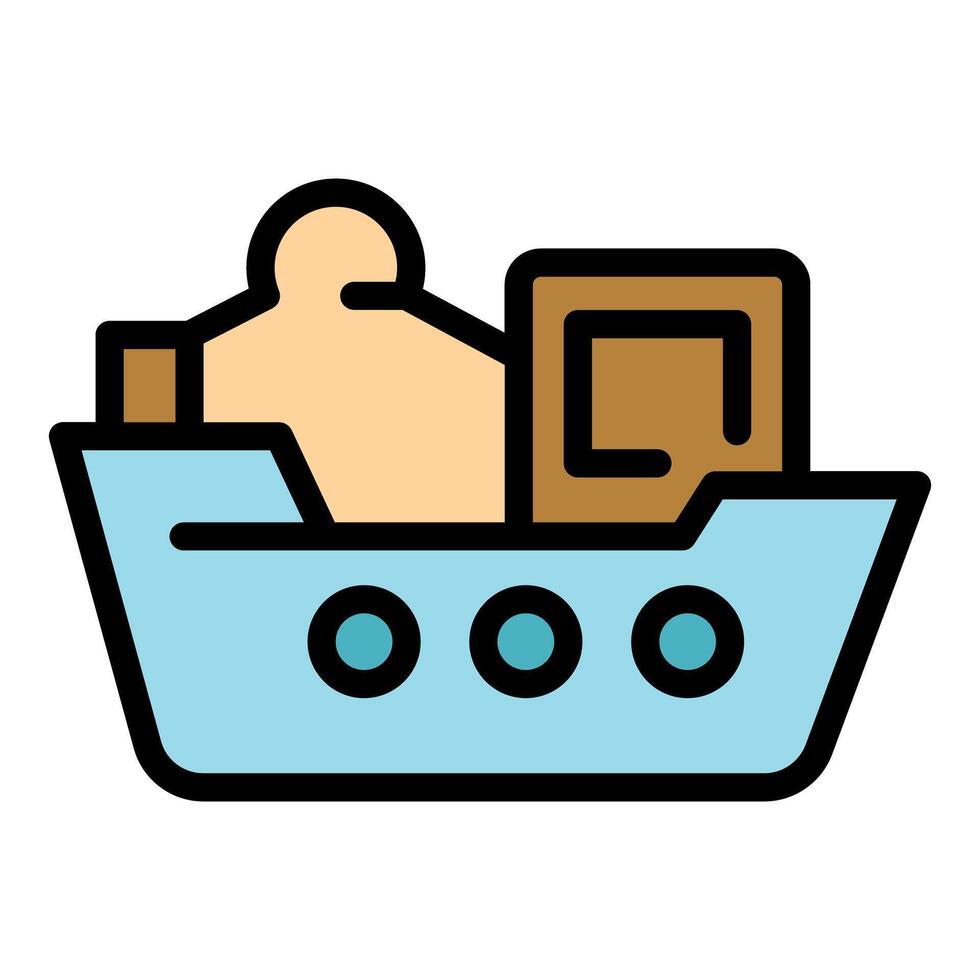 Cargo ship carrying goods across the ocean, delivering products worldwide vector