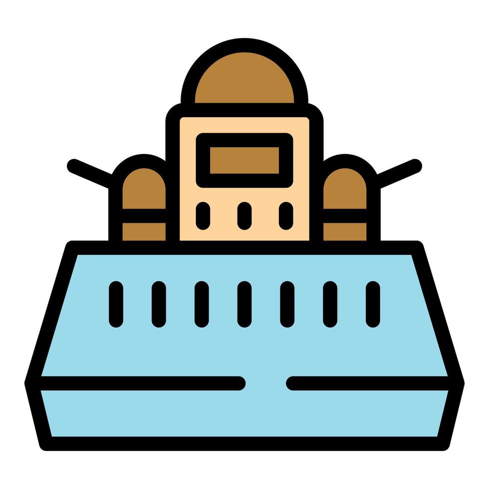 Warship cruising on water with cannons ready for battle vector