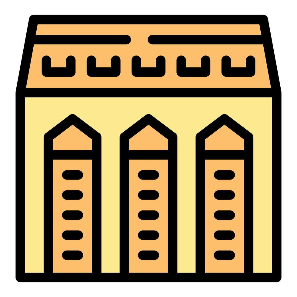 Storage building with three silos and gable roof, vector