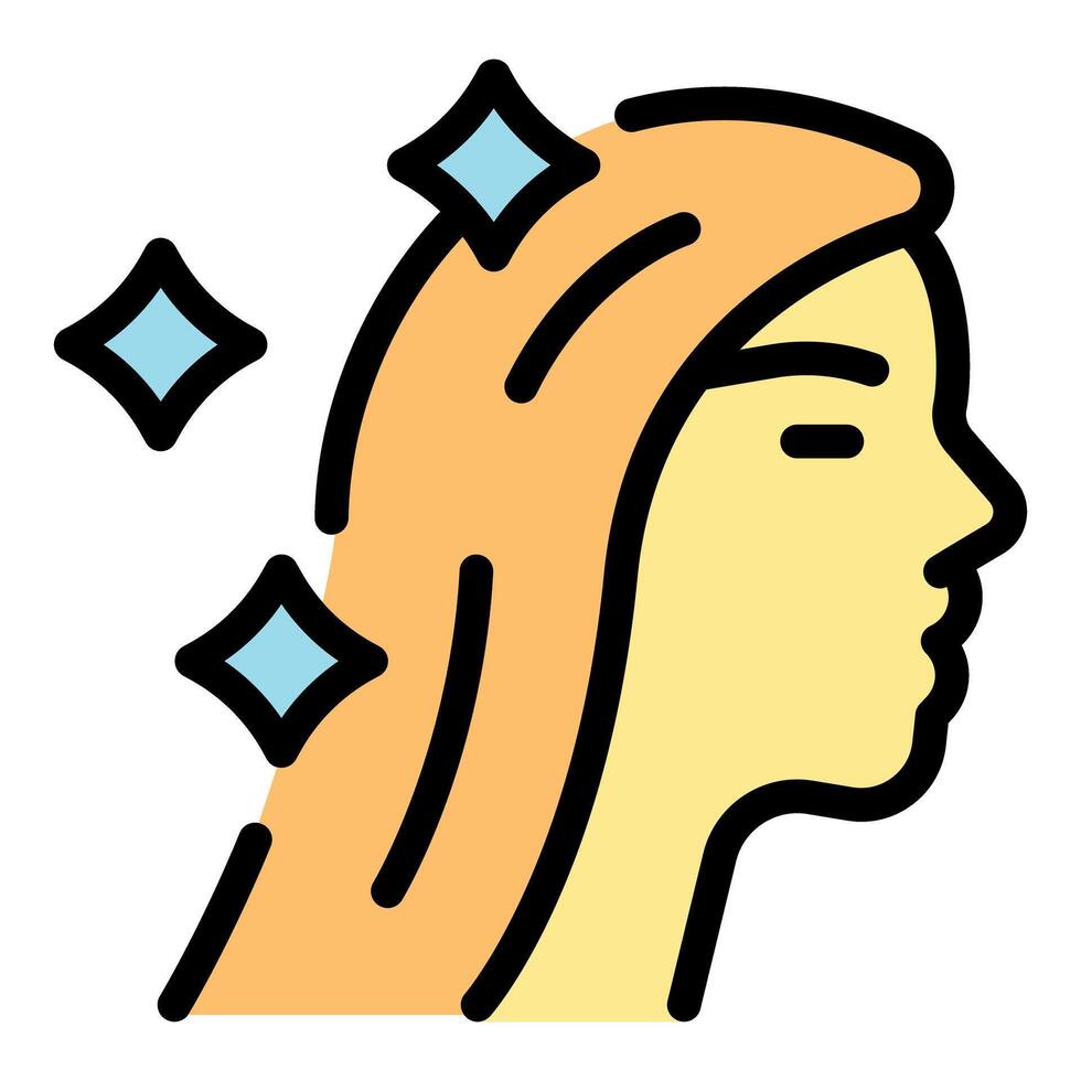 Woman showing shiny and healthy hair in profile view vector