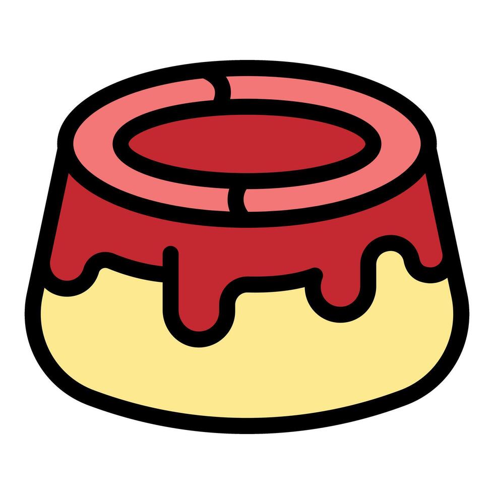 Delicious pudding with strawberry sauce dripping on vanilla base vector