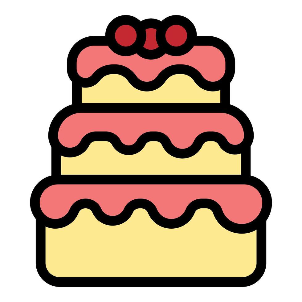 Delicious three tiered cake decorated with cherries and pink frosting vector